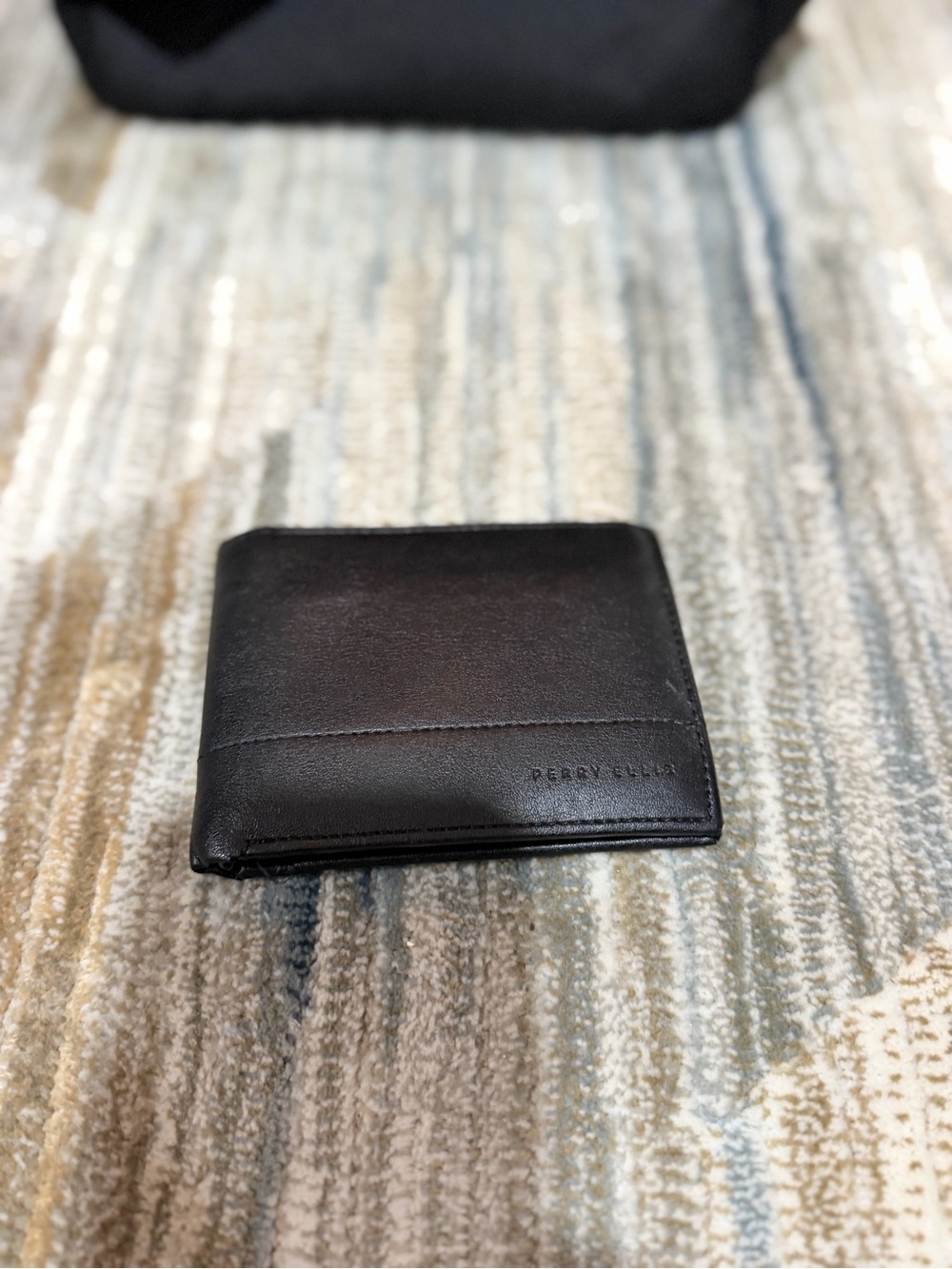 Perry Ellis Black Leather Bi-Fold Wallet with Subtle Logo
